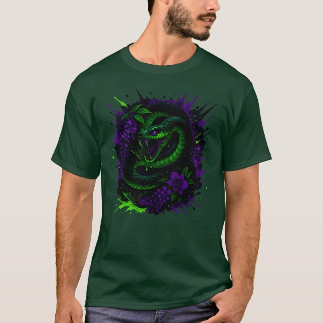 Venomous Snake Neon Gotische Kunst T-Shirt (Vorderseite)