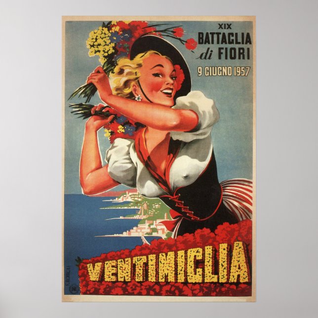 Ventimiglia, Italien Vintage Travel Poster (Vorne)