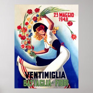 Ventimiglia, Mai, Italien, Mädchen auf Blumenkampf Poster