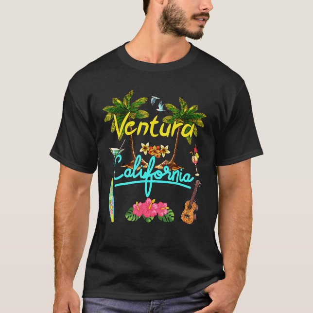 Ventura California Beach Summer Palm Surf Sun Set T-Shirt (Vorderseite)