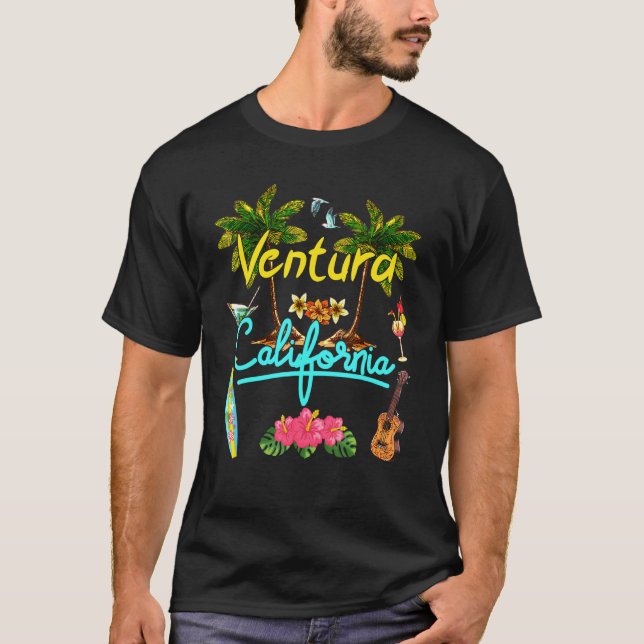 Ventura California Beach Summer Palm Surf Sun Set T-Shirt (Vorderseite)