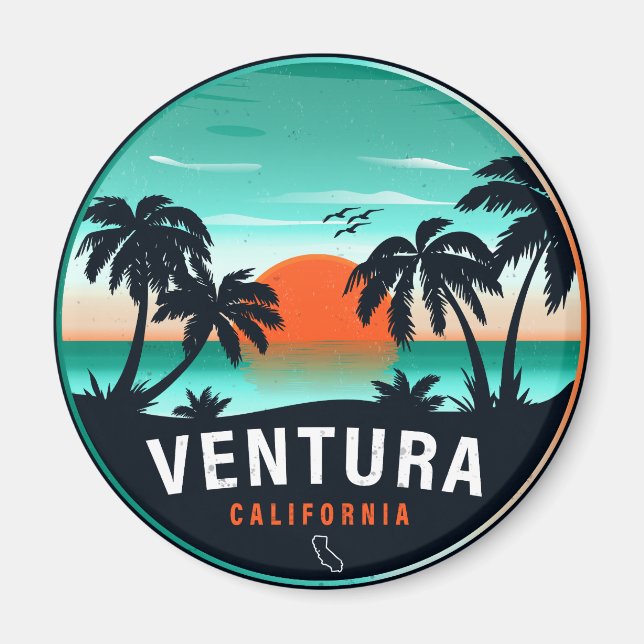 Ventura California Retro Sunset Tropical Souvenirs Magnet (Vorne)