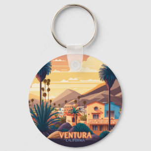 Ventura Sonnenuntergang Berge Südkalifornien Retro Schlüsselanhänger