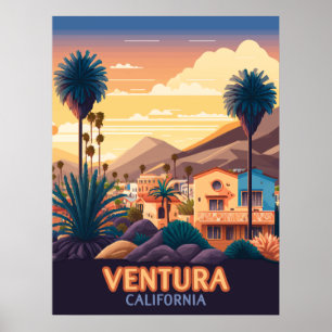 Ventura Sunset Mountains Süd California Retro Poster