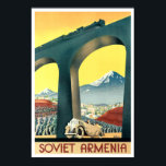 Venture Art Deco Armenia Tourismus Poster<br><div class="desc">Dies ist ein digital erweiterter Ausdruck eines Vintagen Touristiklithographen aus dem Jahr 1935 über das sowjetische Armenien mit einer Brücke mit einer Dampflokomotive,  die über ein Auto aus den 1930er Jahren fährt.</div>