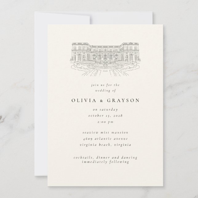 Venue Illustration Old Money Aesthetic, Wedding  Einladung (Vorderseite)