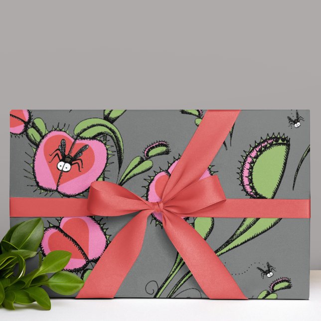 Venus Flytrap Pflanze und zitternde Fliegen auf Gr Geschenkpapier Set (Von Creator hochgeladen)
