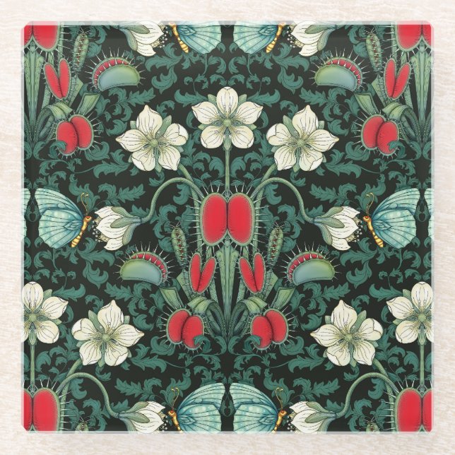 Venus Flytrap und Blue Butterfly Glasuntersetzer (Vorderseite)