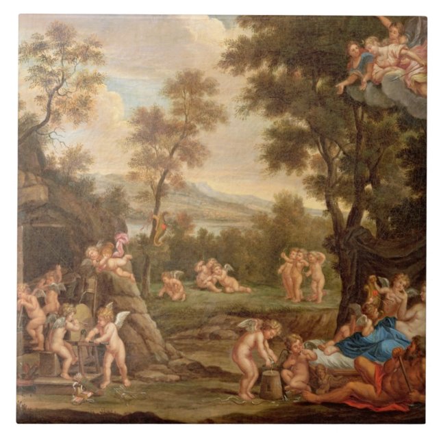 Venus in Vulcans Schmiede, 18. Jahrhundert Fliese (Vorderseite)