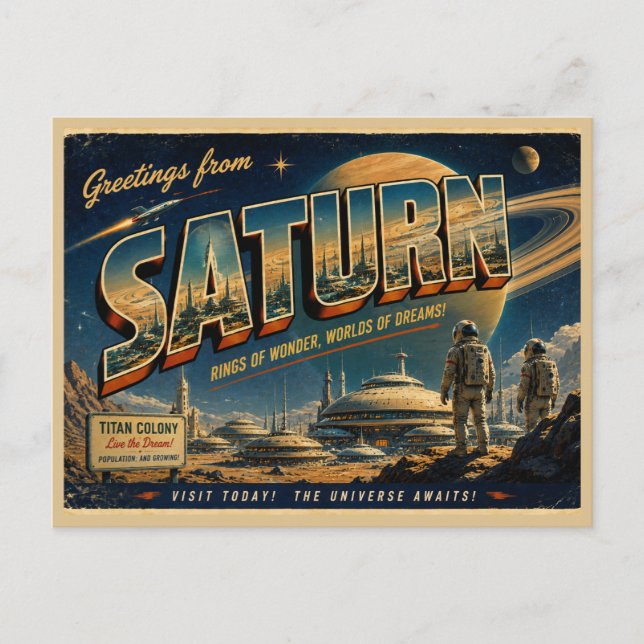 Venus Retro Sci-Fi Postkarte | Vintage Raumfahrt (Vorderseite)