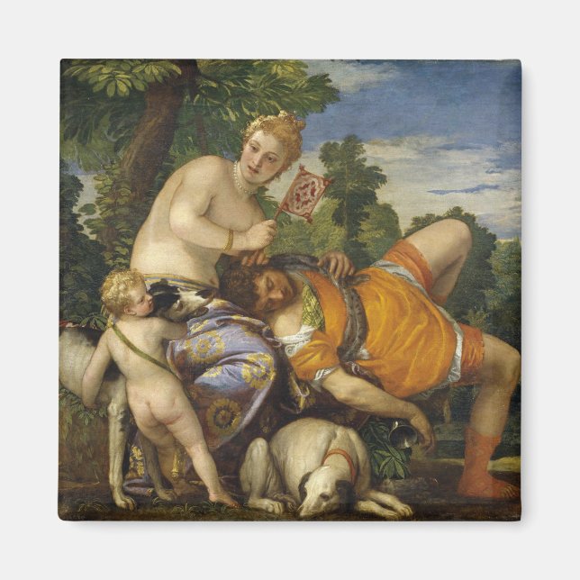 Venus und Adonis (von Paolo Veronese) Magnet (Vorne)