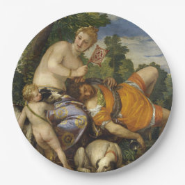 Venus und Adonis (von Paolo Veronese) Pappteller
