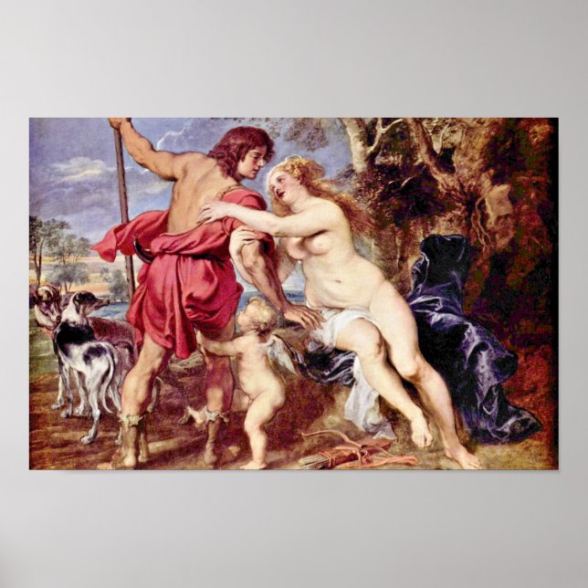 Venus und Adonis von Rubens Peter Paul Poster (Vorne)