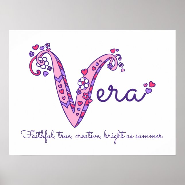 Vera Initial V Doodle Art Name und Bedeutung Poster (Vorne)