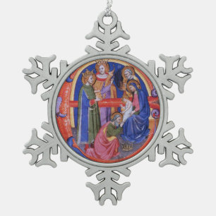 VERABSCHIEDEUNG DES NATIVITÄTSPARCHMENTS VON MAGI  SCHNEEFLOCKEN Zinn-Ornament