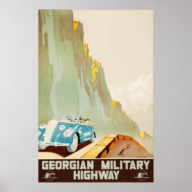 Veralteter Reiseplakat der Georgischen Militärstra Poster (Vorne)