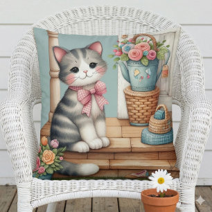 Veranda-Kitty-Blumen-Patchwork-Szene Kissen
