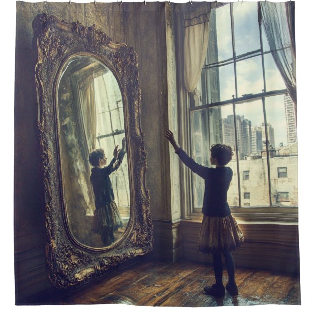 🪞 veränderte Reflektionen - surrealistische Träum Duschvorhang (Vorderseite)