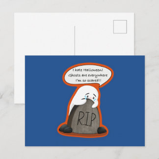 Verängstigter Geist auf RIP-Grabstein Halloween Postkarte