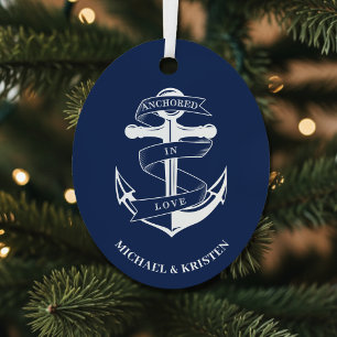Verankert in der Liebe Nautisches Blaues Anker Wei Ornament Aus Metall