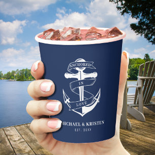 Verankert in Liebe Marineblaue Anker-Hochzeit Pappbecher