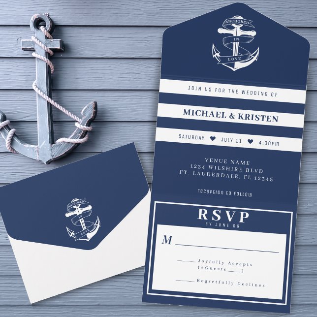 Verankert in Liebe Nautical Blue Anchor Hochzeit All In One Einladung (Anchored in Love Nautical Blue Anchor Wedding All In One Invitation
)
