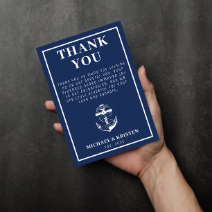 Verankert in Liebe Nautical Blue Anchor Hochzeit Dankeskarte