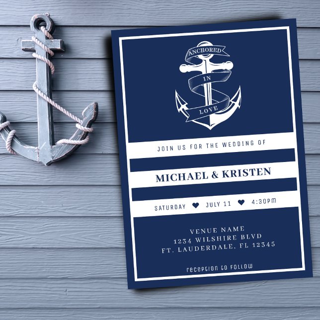 Verankert in Liebe Nautical Blue Anchor Hochzeit Einladung (Anchored in Love Nautical Blue Anchor Wedding Invitation
)