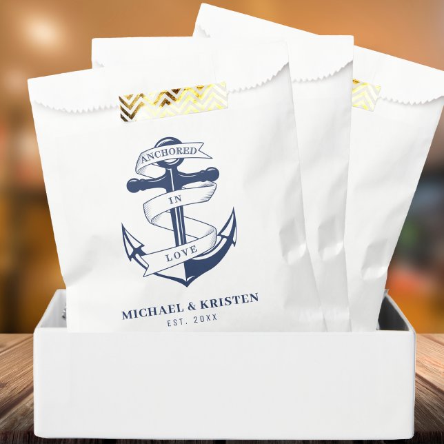 Verankert in Liebe Nautical Blue Anchor Hochzeit Geschenktütchen (Anchored in Love Nautical Blue Anchor Wedding Favor Bag
)