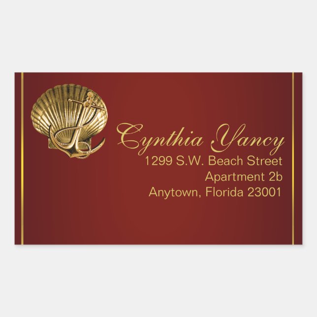 verankert Seashell Nautical | Bordeaux Rechteckiger Aufkleber (Vorderseite)