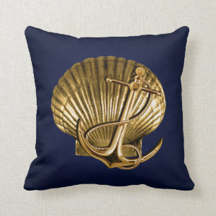 Verankerte See Marine u. Gold des Seashell Kissen