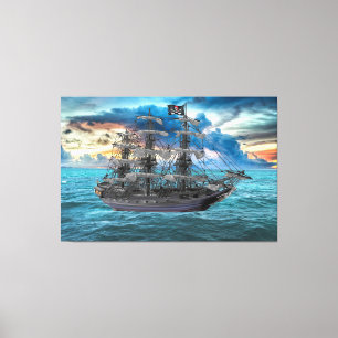 VERANKERTES PIRATENSCHIFF BEI SONNENUNTERGANG LEINWANDDRUCK