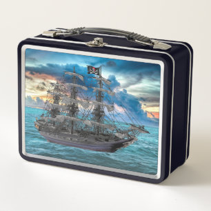 VERANKERTES PIRATENSCHIFF BEI SONNENUNTERGANG METALL BROTDOSE