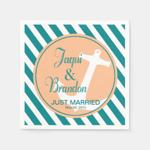 Verankerung an Streifen aquamariner Pfirsich Serviette