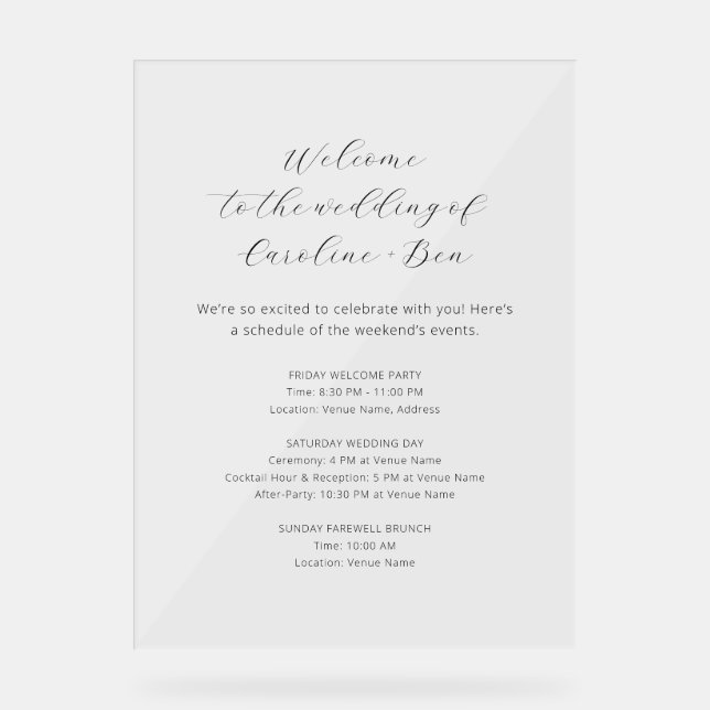 Veranstaltungen am Wochenende Hochzeit Minimalisti Acrylschild (Vorderseite)