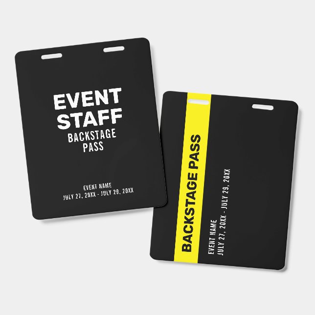 Veranstaltungspersonal Backstage-Pass Mitarbeiter- Ausweis (Vorder- & Rückseite)