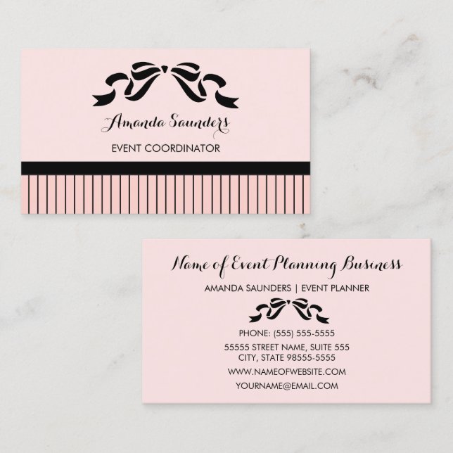 Veranstaltungsplaner Chic Pariser Pink Pinstripes  Visitenkarte (Vorne/Hinten)