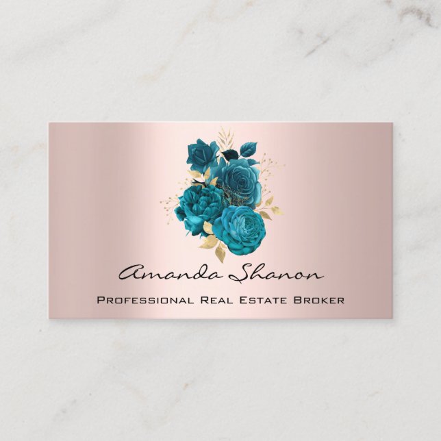 VeranstaltungsplanerTeal Gold Rose Logo QR CODE Visitenkarte (Vorderseite)