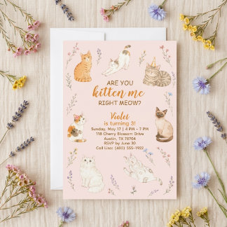 Veräppelst du mich? Katze Wildblume Rosa Einladung