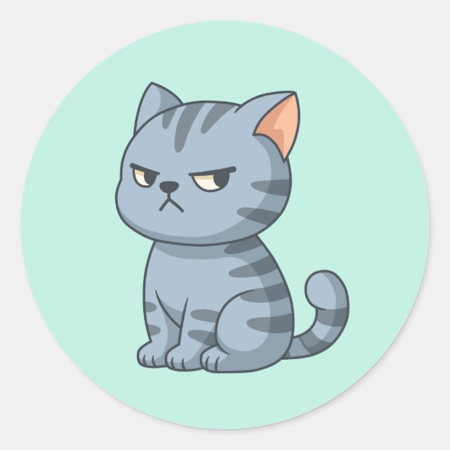 Verärgerte Graue Tabby-Katze auf Grün Runder Aufkleber (Vorderseite)