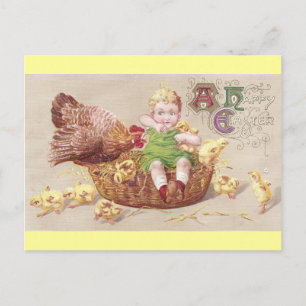 Verärgerte Henne & unartiges Kind Vintage-Osterkar Feiertagspostkarte