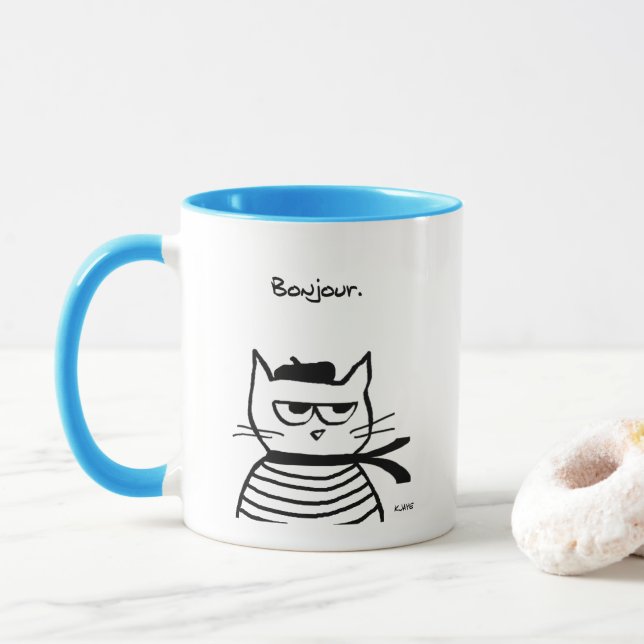 Verärgerte Katze ist so sehr französisch Tasse (Mit Donut)