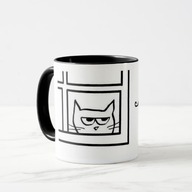 Verärgerte Katze sieht eine andere Katze - lustige Tasse (Vorderseite Links)