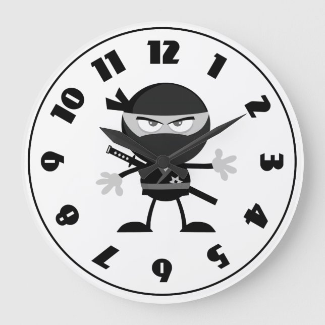 Verärgerte Ninja Kriegers-Uhr Große Wanduhr (Vorderseite)