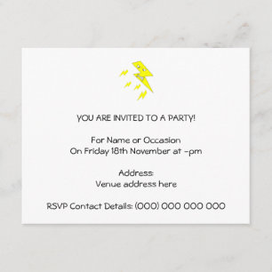 Verärgerter Blitz-Bolzen. Gelb auf Weiß Einladung