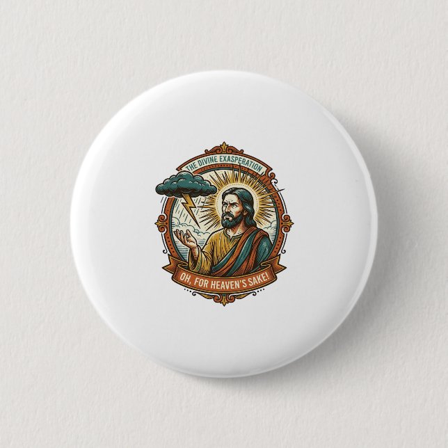 Verärgerter Jesus Dunkle Regenwolke Blitz Wetter H Button (Vorderseite)