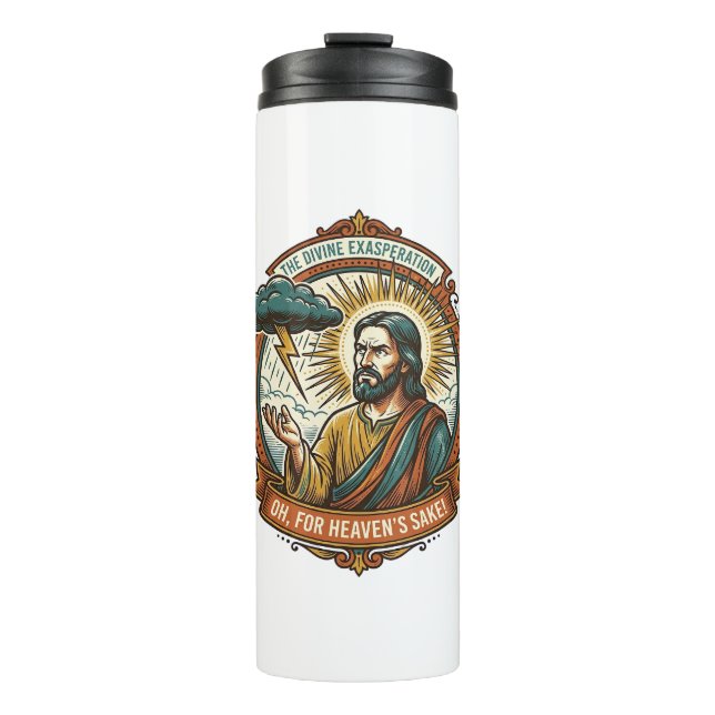 Verärgerter Jesus Dunkle Regenwolke Blitz Wetter H Thermosbecher (Vorderseite)