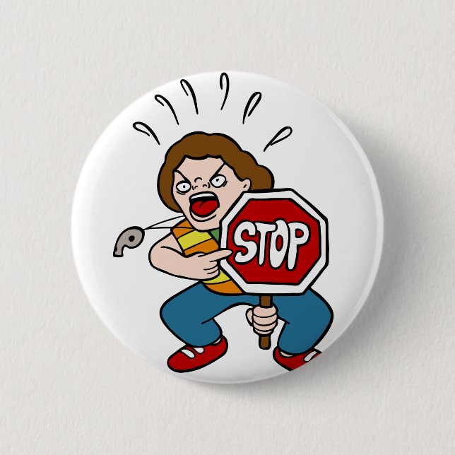Verärgerter Verkehrspolizei-Cartoon-Charakter Button (Vorderseite)