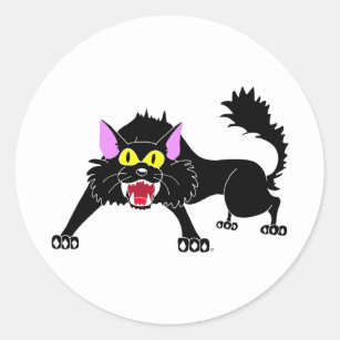 Verärgerter zischender schwarze Katzen-Cartoon Runder Aufkleber
