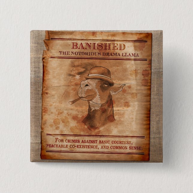 Verbannen Sie Drama-Lamas - 2" quadratischer Knopf Button (Vorderseite)